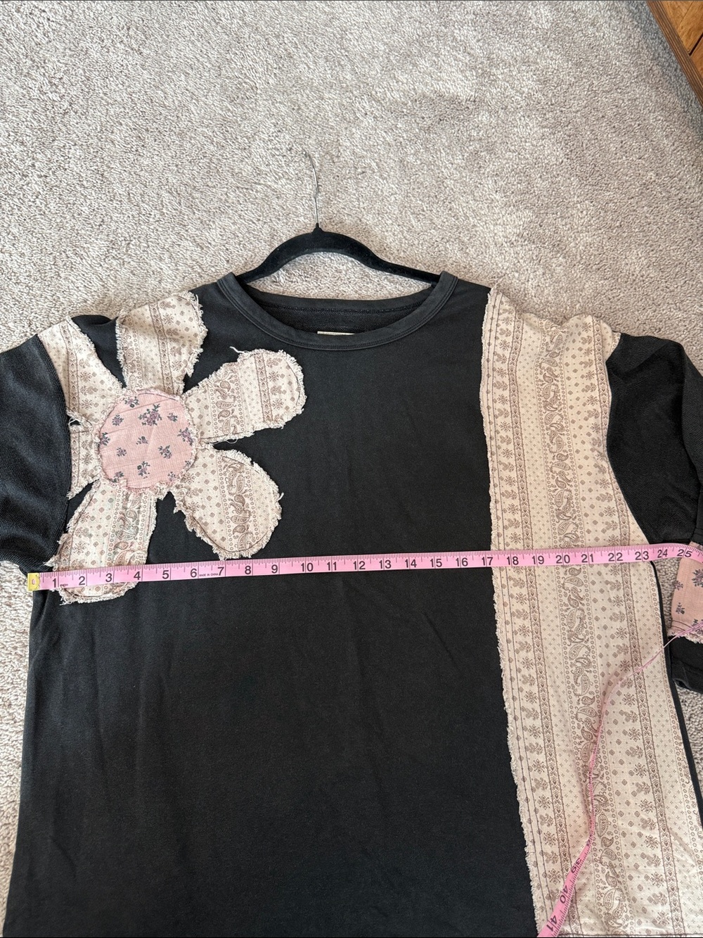 Umgee Mineral Washed Black Sweatshirt with Pink Floral Patchwork - Picture 9 of 16
